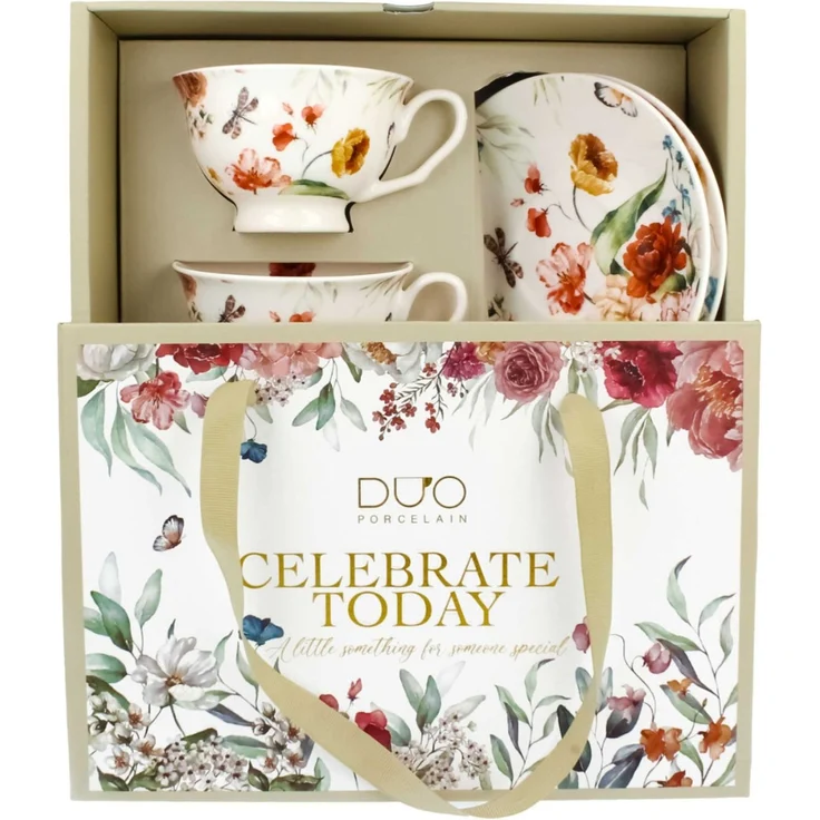 DUO 2er-Set Tassen REBECCA, 250 ml mit Untertassen, New Bone China Porzellan, in Geschenkbox – Bild 2