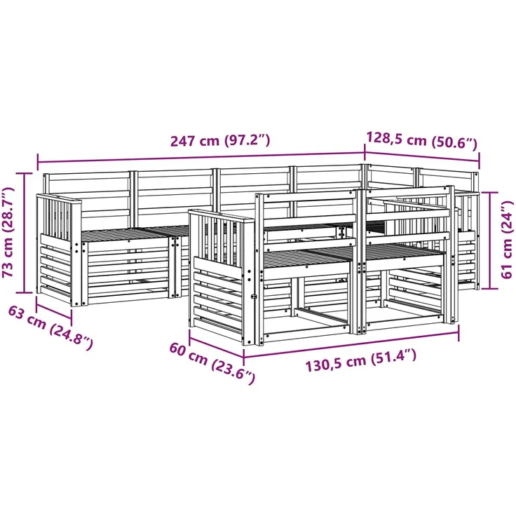 vidaXL Outdoor-Sofagarnitur 7 stk. 7-Sitzer Natur Massivholz Akazie 3374959 – Bild 7