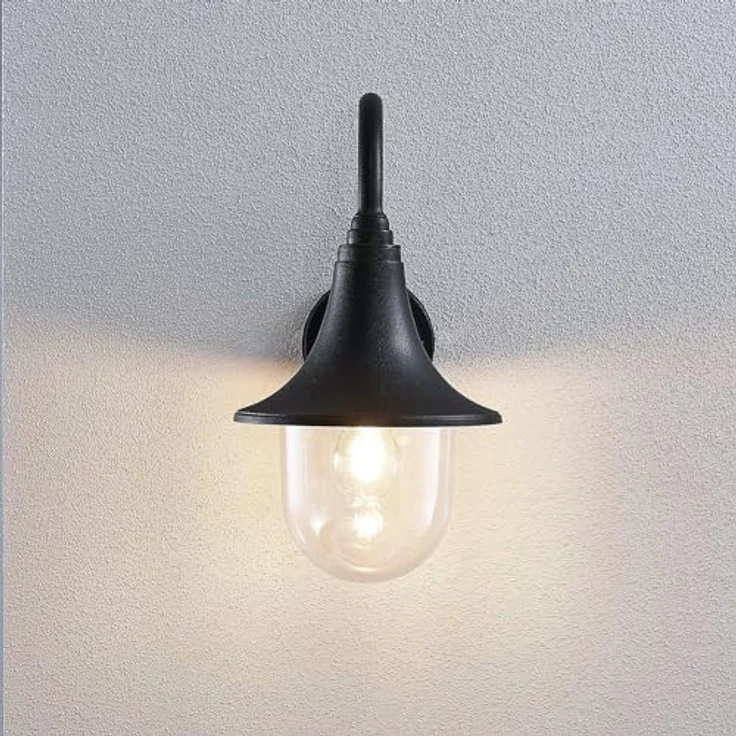 Lindby Nalevi Wandleuchte außen, spritzwassergeschützt, modern in Schwarz, 1 flammig E27, für Terrasse, Garten, Balkon und Einfahrt – Bild 4