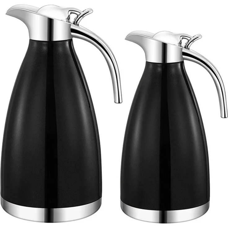 1L+1,5L 2er Set Edelstahl Thermoskanne Isolierkanne Thermosflasche Kaffeekanne Doppelwandig Schwarz