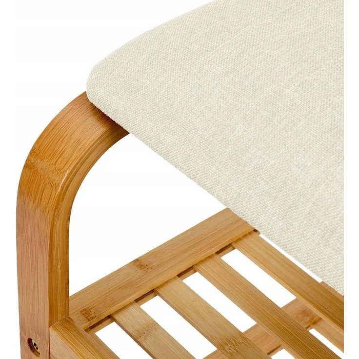 AD. CON Bambus Schuhregal, Schuhregal aus Bambus mit Sitzbank, Schuhbank mit Sitzkissen, Sitzbank 70x30x46 cm Beige – Bild 4