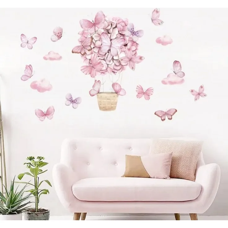 Montegoni Wandsticker Rosa Schmetterlings korb Wandaufkleber Wandsticker (Wandaufkleber Deko, Wandtattoo für Kinderzimmer), Kindergarten Home Dekoration, wasserdichte abnehmbare