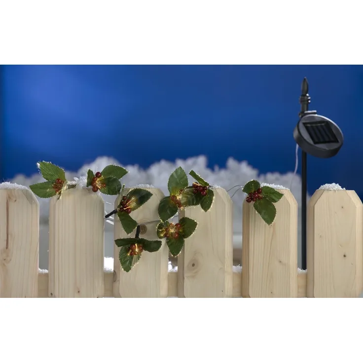 LED Solar-Lichterkette Ilex Stechpalme Girlande Weihnachtsdeko Balkondeko