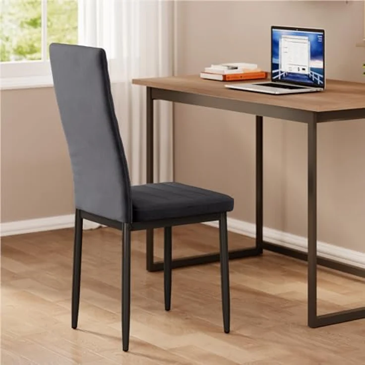 Bealife Esszimmerstuhl 6er-Set, Esszimmerstühle für Küche und Esszimmer, gepolsterte Samtstühle mit hoher Rückenlehne, modern (Dunkelgrauer Samt, 6er Set) – Bild 6