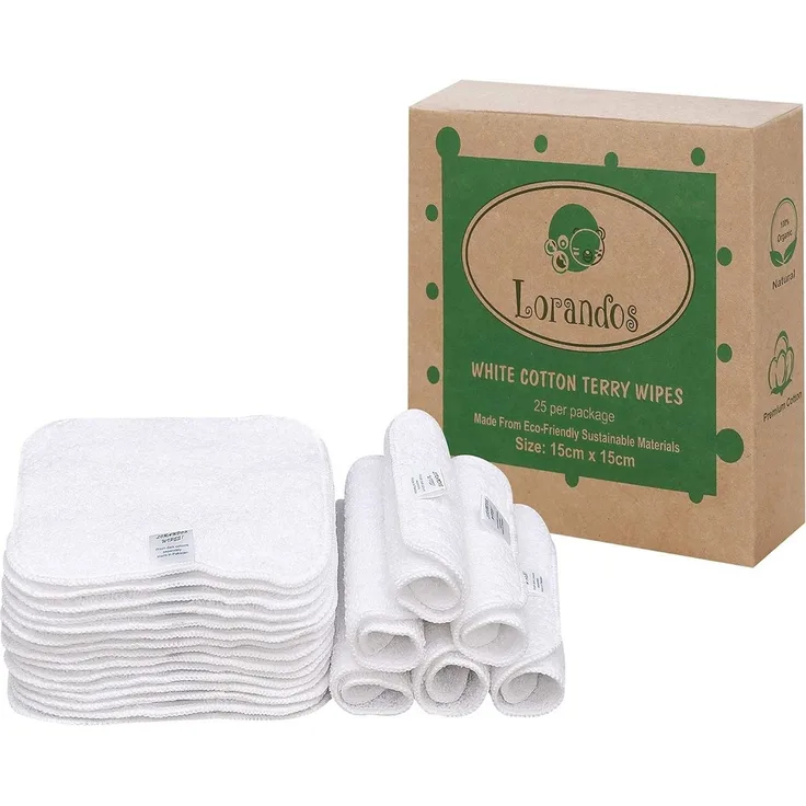 Montegoni Waschhandschuh 100 % Baumwolle Frottee wiederverwendbare Babytücher, (Flanell-Waschlappen 25er Pack - 15x15cm - Weiß), parfümfrei waschbar ultraweiche und super saugfähige