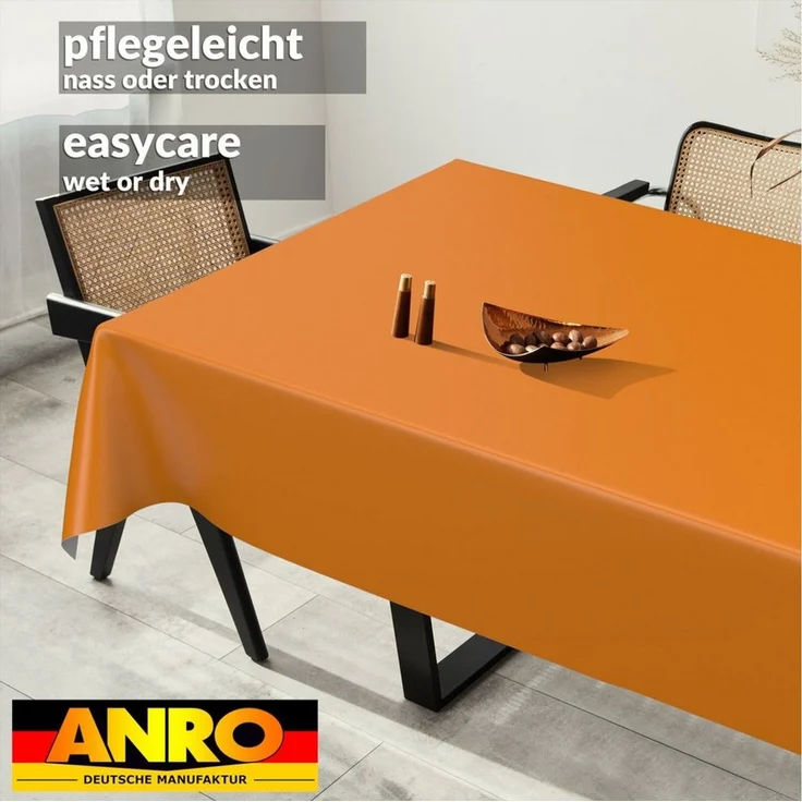 ANRO Tischdecke abwaschbar Wachstuch-Tischdecke Gartentischdecke (Einzelstück 1-tlg), wasserabweisend Einfarbig Orange Breite 140cm – Bild 2