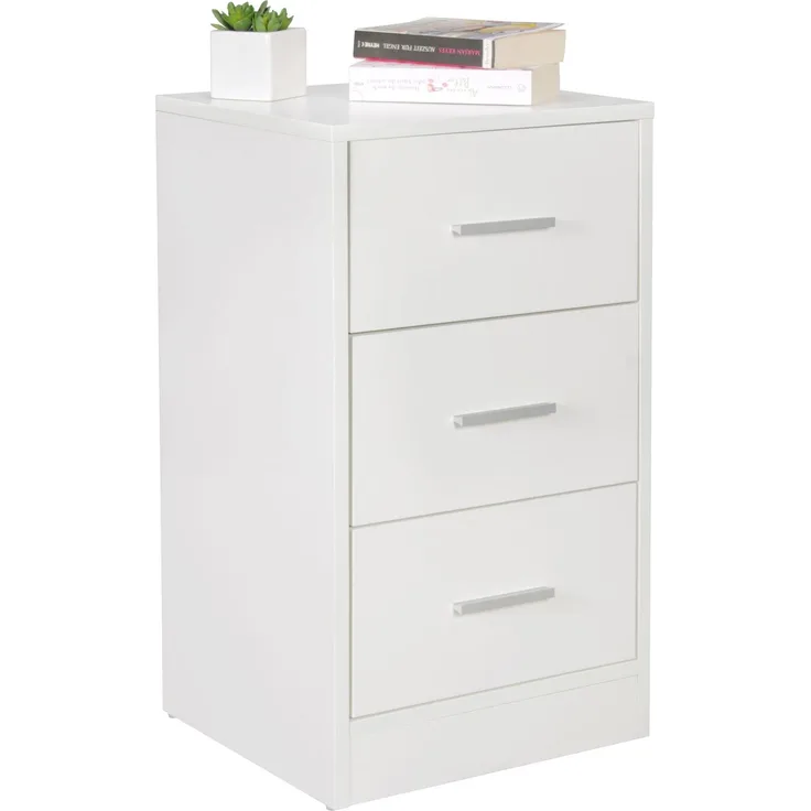Wohnling Nachtkonsole OLAV Holz Nachttisch mit 3 Schubladen, Weiß