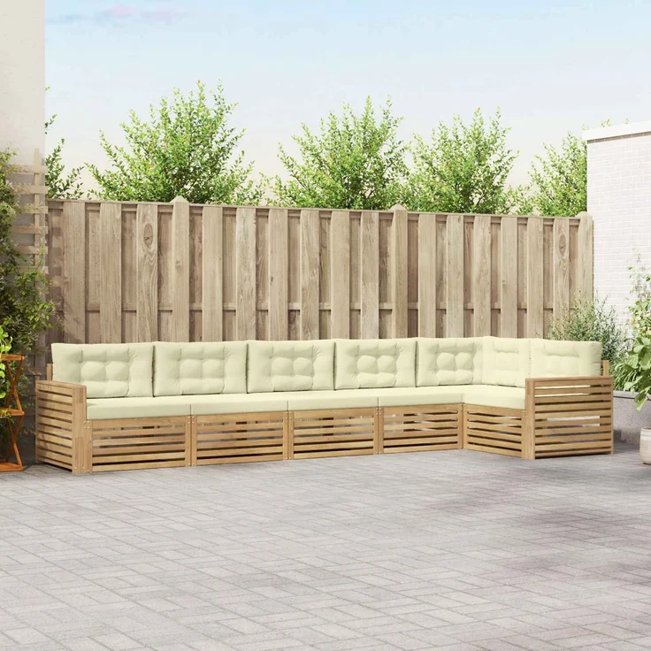 vidaXL Outdoor-Sofagarnitur 6 stk. 6-Sitzer Weiß und Creme Polyester 3390570 – Bild 1