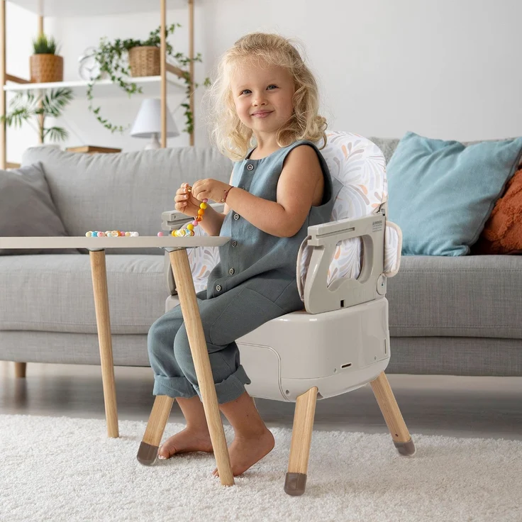 Leogreen Baby Hochstuhl 4 in 1 Babystuhl, Höhenverstellbar und Klappbar kinderhochstuhl, 5-Punkt-Gurt, abnehmbare Tablett, Fußstütze, Rutschfeste Stuhlbeinkappen, ab 6 Monate bis 3 Jahre, Grau – Bild 2
