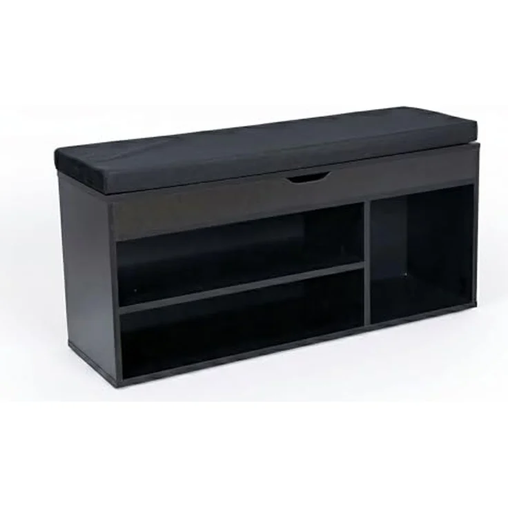FINEBUY Schuhbank FB116472 104 cm Garderobenbank Sitzbank Stoff Flurbank Schwarz (mit Sitzfläche Garderobenbank 104x51x32 cm), Sitzbank Schmal Flur mit Stauraum, Truhenbank – Bild 1
