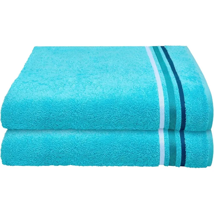 Schiesser Duschtuch Skyline Color, 2er Set, mit Webbordüre, 100% Baumwolle Türkis