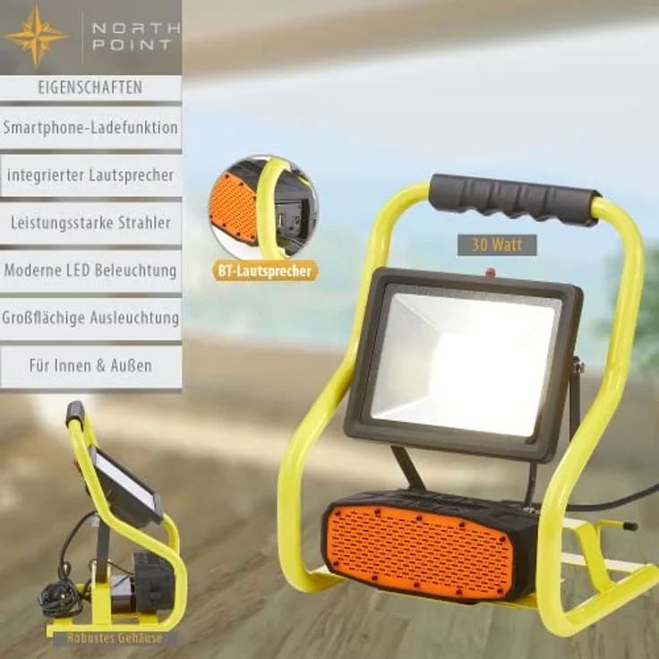 Northpoint LED Baustrahler 30W 4000K Tageslichtweiß mit Bluetooth Lautsprecher IP44 – Bild 3