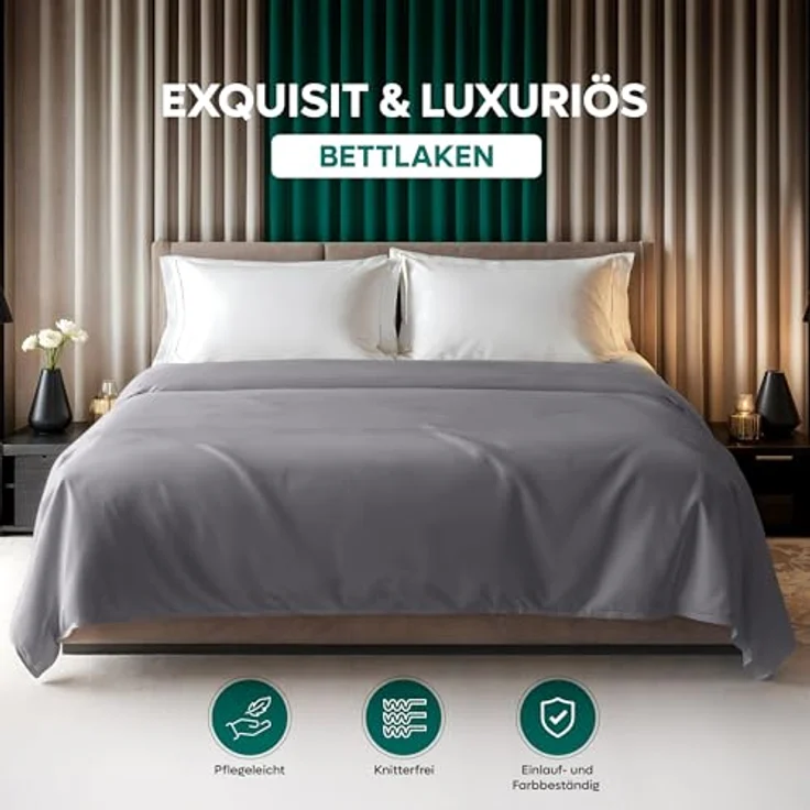 Utopia Bedding Bettlaken für Doppelbett (266x259 cm, grau) – Stoff aus weichem Polyester-Mikrofaser, gebürstet – für Bett Größe 150x200 cm – Bild 2