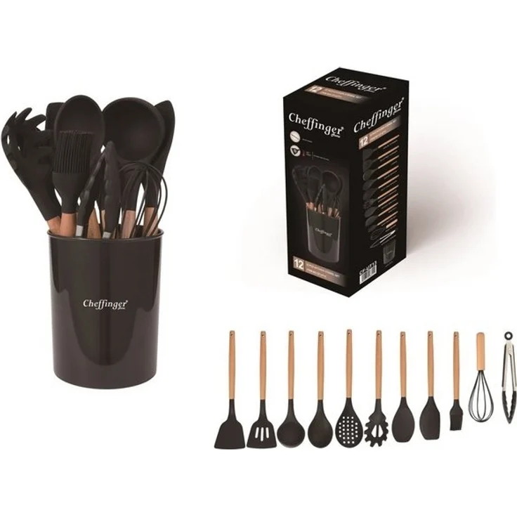 Küchenhelfer Küchenutensilien Set mit Ständer 12-tlg. schwarz Cheffinger UT-13 – Bild 3