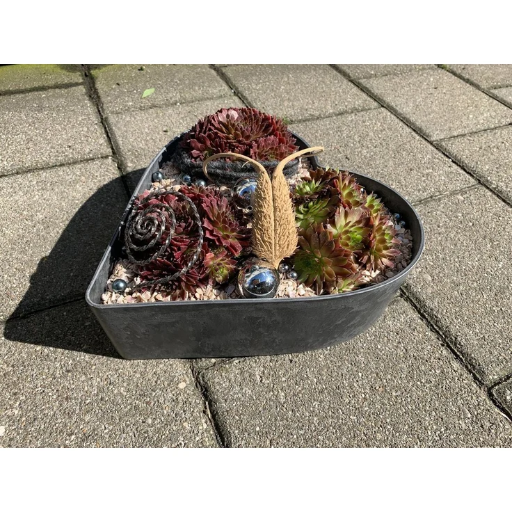 matches21 HOME & HOBBY Blumentopf Herz Pflanzschale für draussen marmoriert Dekoschale schwarz 15 cm (1 St), Blumen-Schale als wetterfeste Friedhof-Schale Grab-Schmuck Grabschale – Bild 3