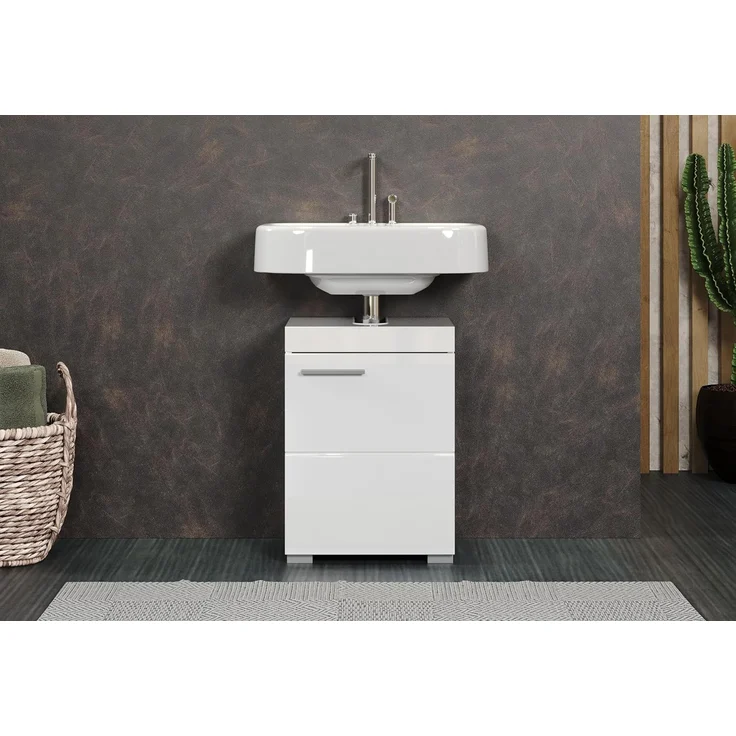 trendteam smart living – Amanda – Waschbeckenunterschrank – Weiß/Weiß Hochglanz – 1 Tür, 1 Einlegeboden – (BxHxT) 40 x 56 x 34 cm – Kratzfest & pflegeleicht – Bild 3