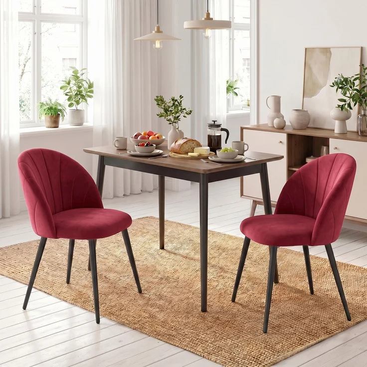 MELAYR, 2er-Set Esszimmerstühle, Gepolsterte Küchenstühle ohne Armlehnen, Stahlbeine, 52 x 55 x 79 cm, Bordeaux – Bild 3