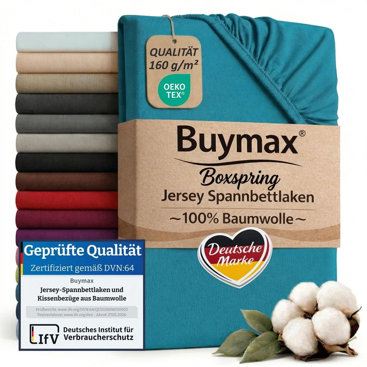 Buymax Spannbettlaken Boxspringbett 140x200-160x220 cm, 100% Baumwolle Jersey, 160 g/m², Oeko-TEX, für hohe Matratzen, Petrol