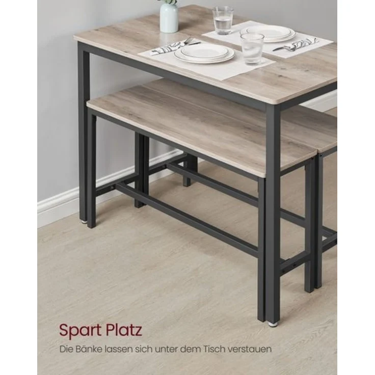 Vasagle Esstisch, Küchentisch-Set, 110 x 70 x 75 cm, mit 2 Bänken je 97 x 30 x 50 cm, Metallgestell, für Küche, Wohnzimmer, Esszimmer, Industrie-Design, von Songmics KDT070 – Bild 3