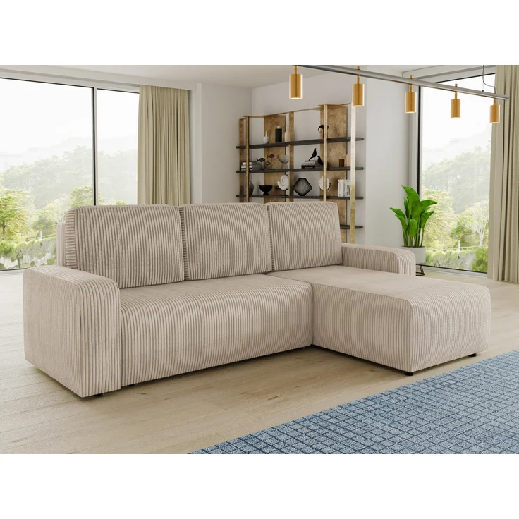 Sofnet Ecksofa 'Roma L' mit Schlaffunktion und Bettkasten, Cord Stoff Beige, 236 x 150 x 90 cm – Bild 1