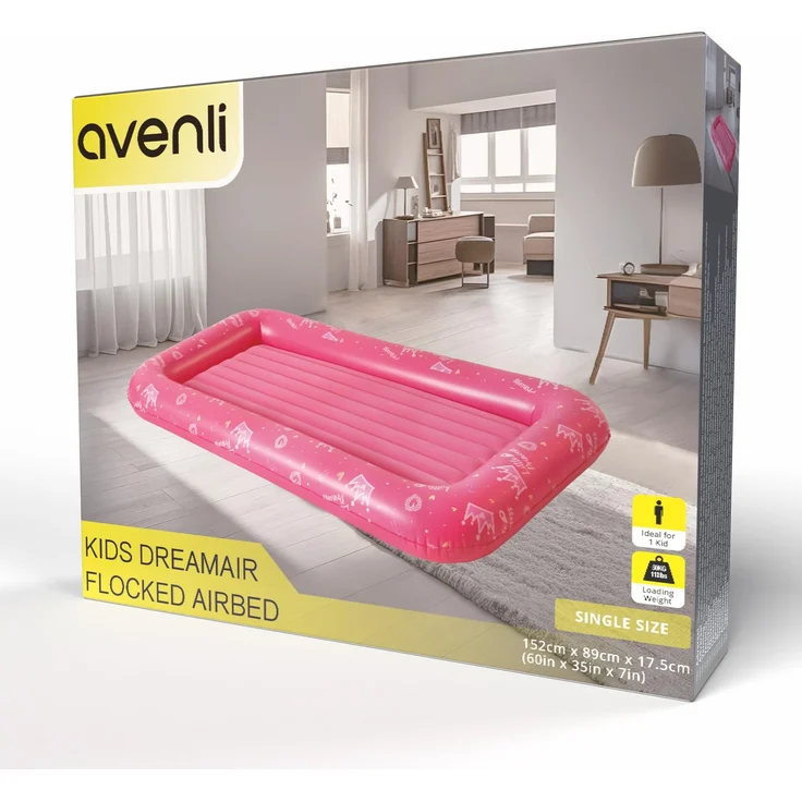 Avenli Luftmatratze Kinderluftbett aufblasbar DreamAir 152 x 89 x 17,5 cm rosa – Bild 7