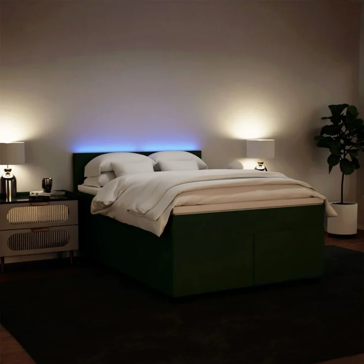 vidaXL Boxspringbett mit Matratze Dunkelgrün 140x190 cm Samt 3288603 – Bild 5