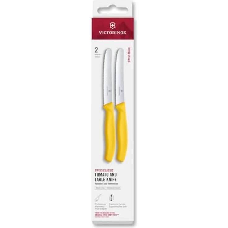 Victorinox Swiss Classic, Frühstücksmesser, Brötchenmesser Set 2teilig, Scharfe Klinge, Wellenschliff, 11 cm, Rostfreier Stahl, Gelb – Bild 3