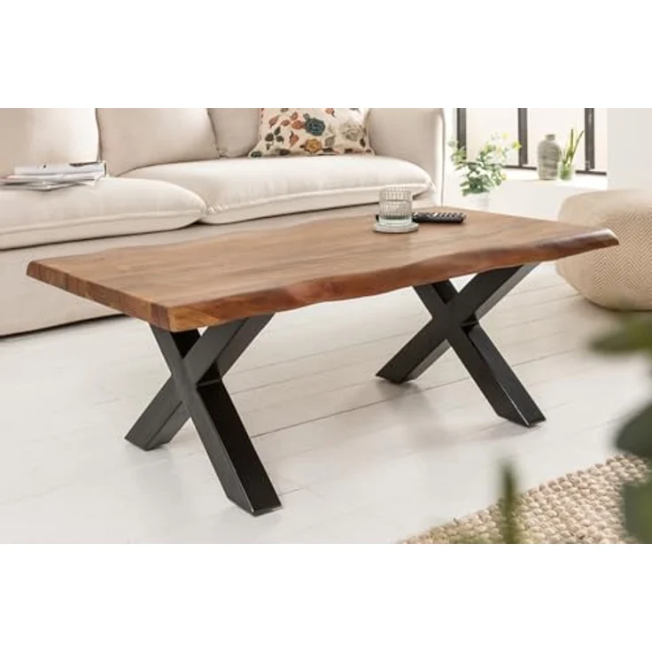 riess-ambiente Couchtisch MAMMUT 110cm braun / schwarz (Einzelartikel, 1-St), Wohnzimmer · Akazie-Massivholz · Baumkante · 3,5cm Platte · Metall – Bild 3