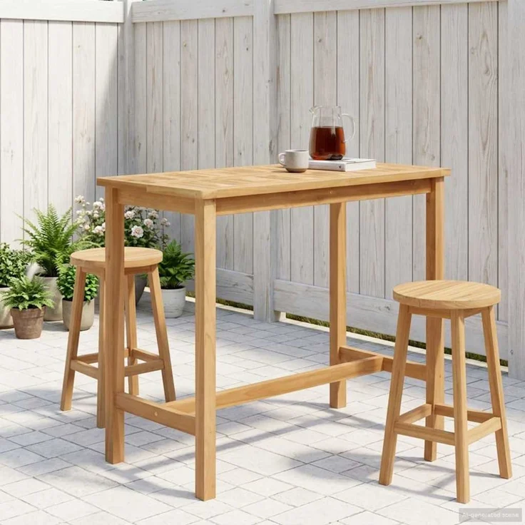 vidaXL Bartisch Natur 110 x 60 x 105 cm Massiv-Teak 42030007 – Bild 1