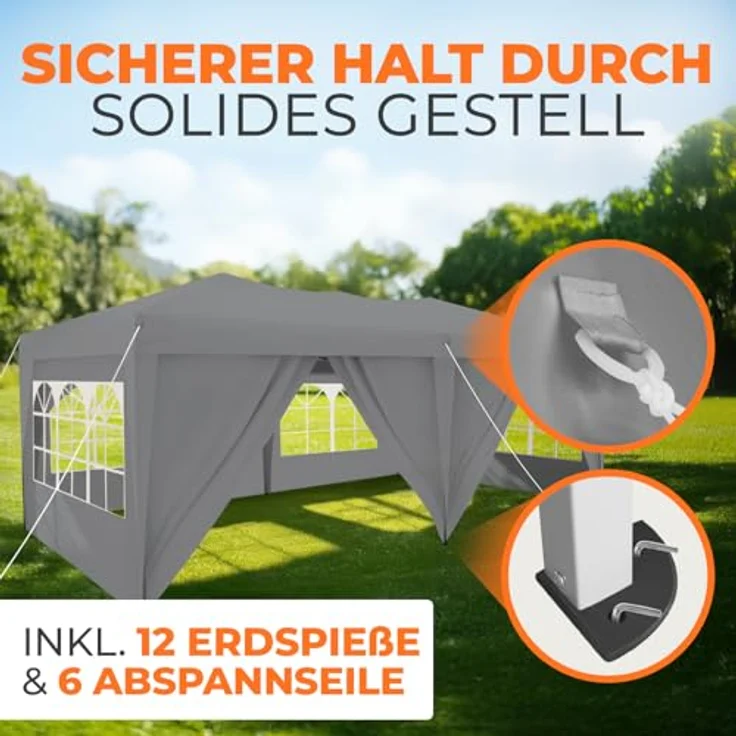Kronenburg Faltpavillon wasserdicht Pavillon mit 6 Seitenteilen, Gartenzelt, 3x6 m - mit UV Schutz 50+, Grau – Bild 6