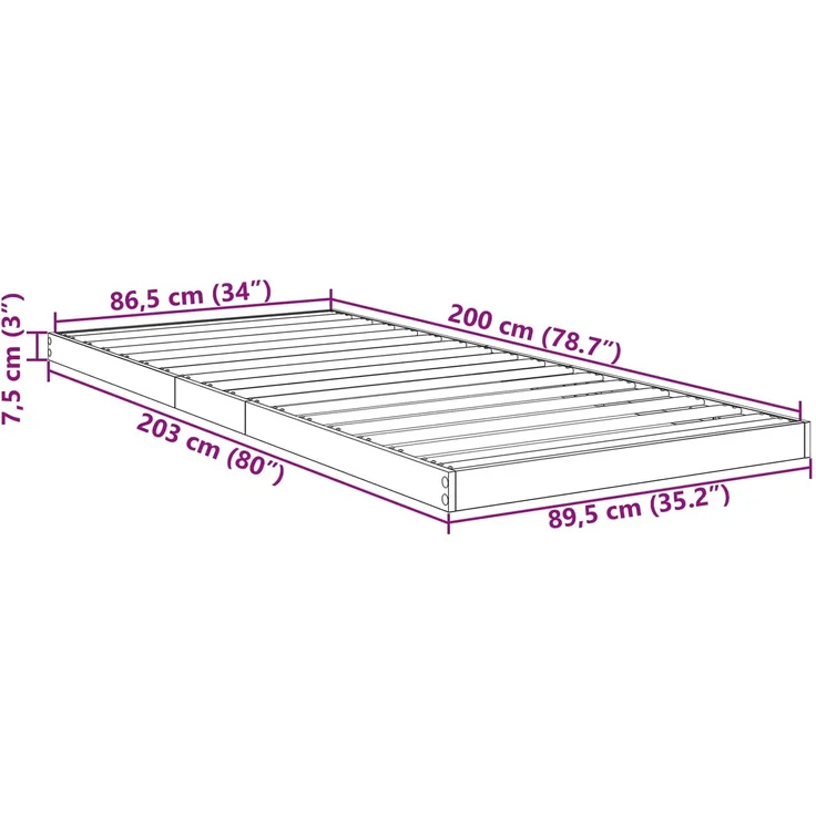 vidaXL Bodenbettrahmen, Holz Weiß, 86,5x200 cm – Bild 10