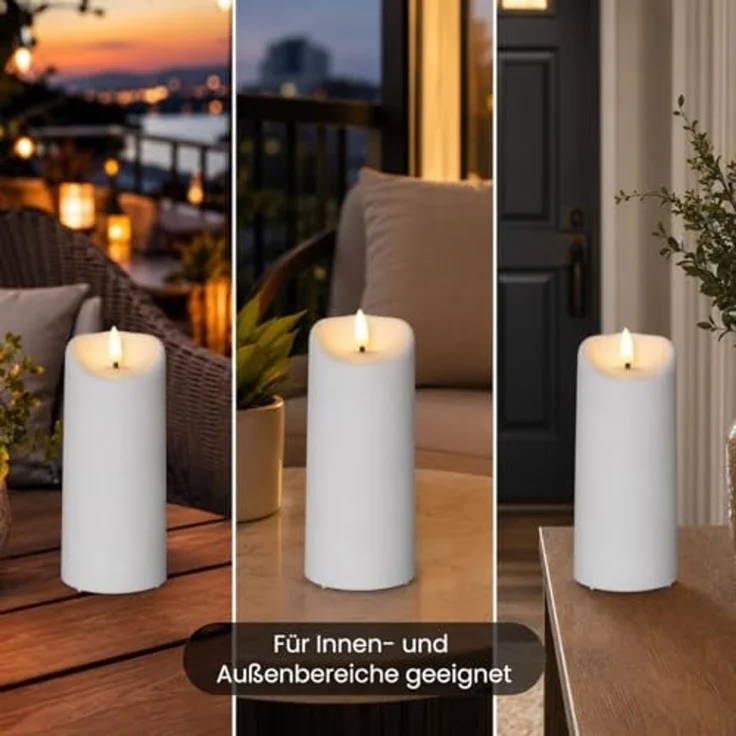Große LED Outdoor-Kerze ,Flamme', Batterie und Timer, flackernd, warmweiß, 18cm – Bild 5