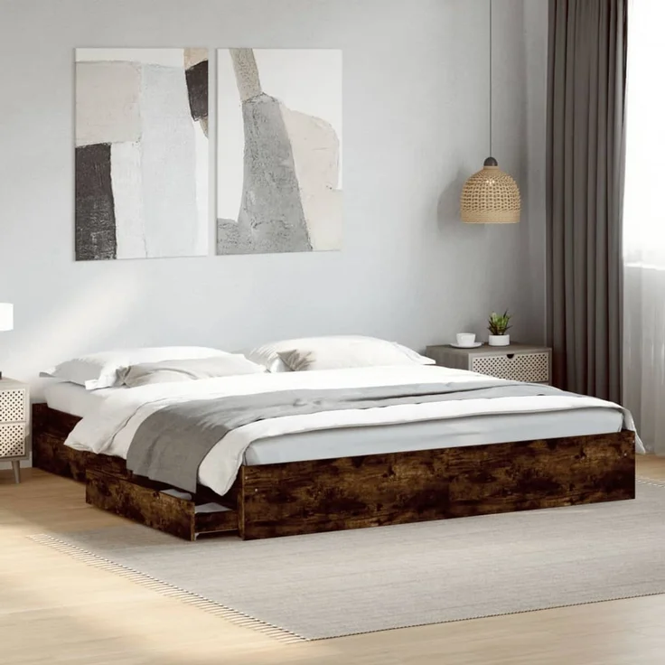 vidaXL Bettgestell mit Schubladen Räuchereiche 200x200cm Holzwerkstoff 3280633 – Bild 1