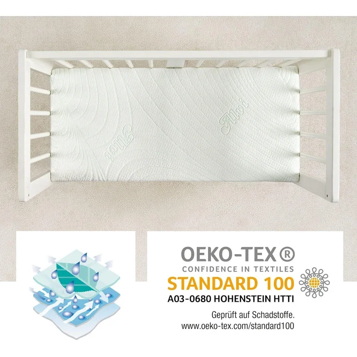 Alvi Matratze für Beistellbett & Wiege Tencel & Dry - 90x40 cm Babymatratze mit Funktionsbezug mit Nässeschutz und Luftkanälen - Oeko-TEX® Standard 100 geprüft, atmungsaktiv, allergikergeeignet – Bild 6