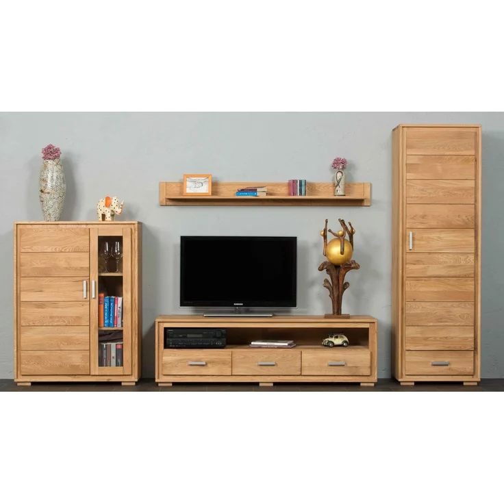 Woodline Wohnzimmerschrank Wildeiche massiv geölt, 4-teilig, Basel Set VII Natur 61x40x193 cm – Bild 2
