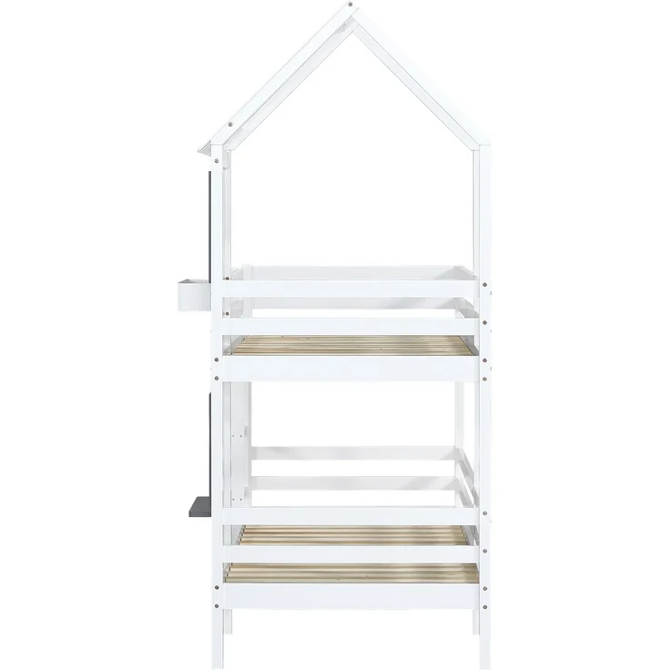 Merax Etagenbett mit Handlauf und Fenster, Hausbett, Kinderbett mit Fallschutz und Gitter, Rahmen aus Kiefer, weiß (90x200cm) – Bild 8