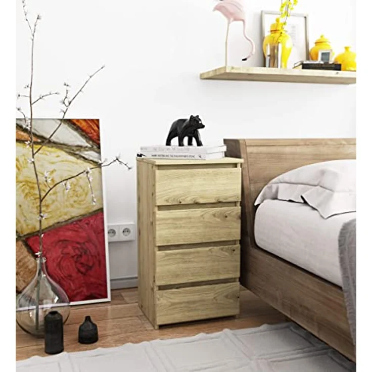 Home Collective Kommode 40 cm breit Holz Highboard Sideboard für Flur Schlafzimmer Wohnzimmer (Mehrzweckschrank Schrank schmal Kommode Schlafzimmer mit Schubladen), Kinderzimmer Organizer, 73 cm hoch mit 4 Schubladen Artisan Eiche – Bild 6