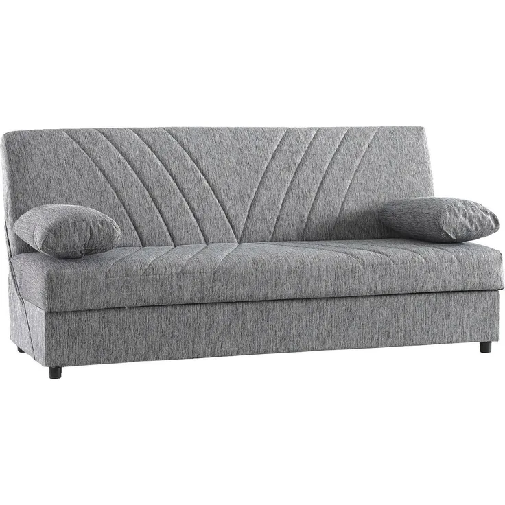 Dmora 3-Sitzer Schlafsofa Apicella, Sofa mit Stauraum und 2 Kissen inklusive, Wohnzimmersofa aus Stoff mit Klick-Klack-Öffnung, 181 x 81 x 88 cm, Grau
