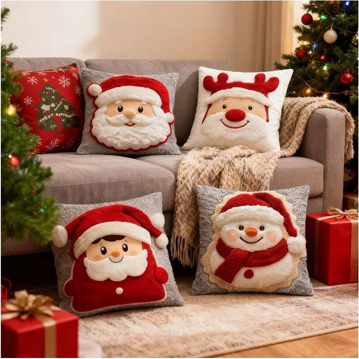 CLTYQ Kissenbezüge Weihnachten Retro, 4er Set Kissenbezug Weihnachten Dekokissen, (4 Stück), Leinen Kissenhüllen, Weihnachtskissenbezug Weihnachtsdeko – Bild 2