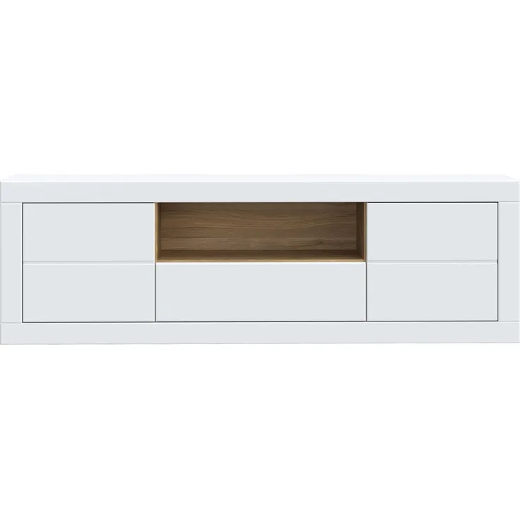 Lowboard >LEFKADAS< 2 Türen, 1 Schub, Weiss/Mauvella Eiche Dekor - 195,4x61,6x41,4cm BxHxT