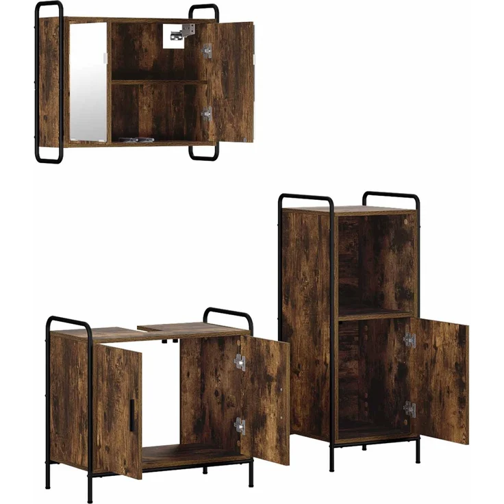 vidaXL Badezimmerschrank-Set 3 stk. Räuchereiche 40 x 36 x 99,5 cm 3444497 – Bild 6