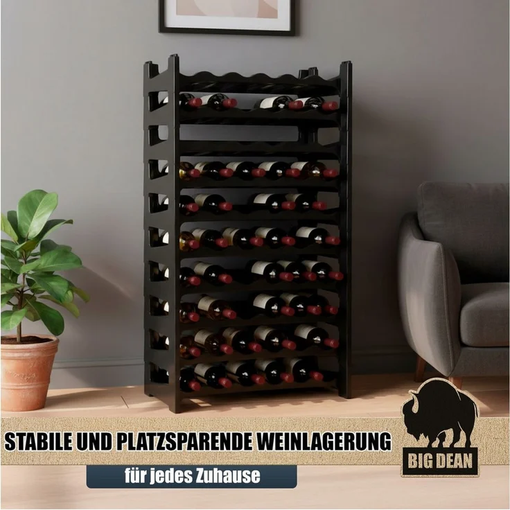BigDean Flaschenregal Flaschenregal stapelbar für 60 Flaschen Weinregal, Set 10-tlg, Modular, Erweiterbar, Werkzeugfrei, Robust, Standsicher