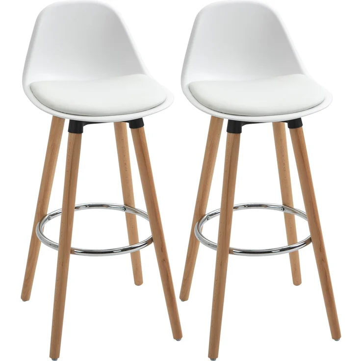 HOMCOM Barhocker, Kunstleder, Buchenholz, Weiß, 43B x 43L x 91H cm – Bild 1