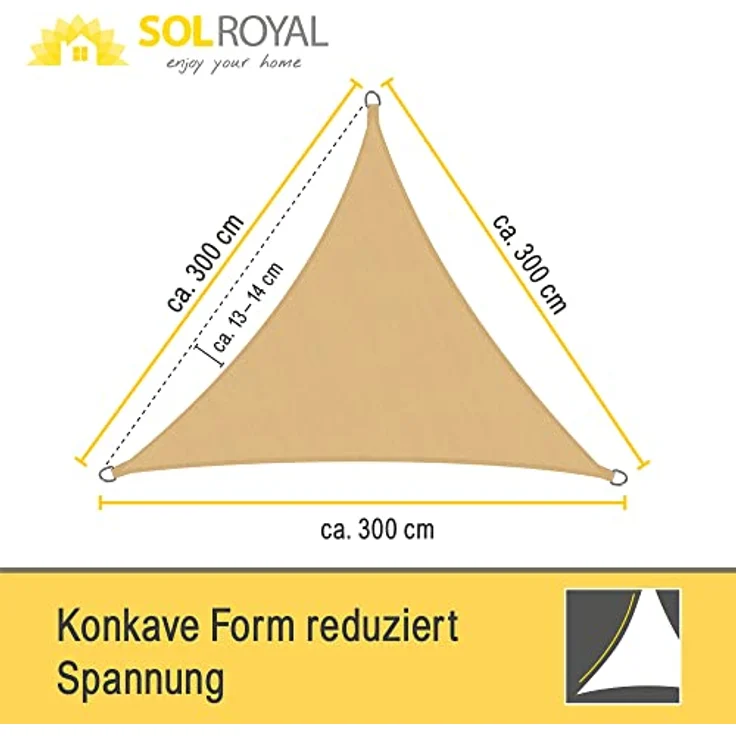 Sol Royal Sonnensegel dreieckig 3 x 3 x 3 m Wasserdurchlässig HDPE Atmungsaktiver Balkon Terrasse Sonnenschutz Segel Sand – Segeltuch UV Sonnenschutz Garten Pool Camping - Shade Sails HS9 – Bild 4