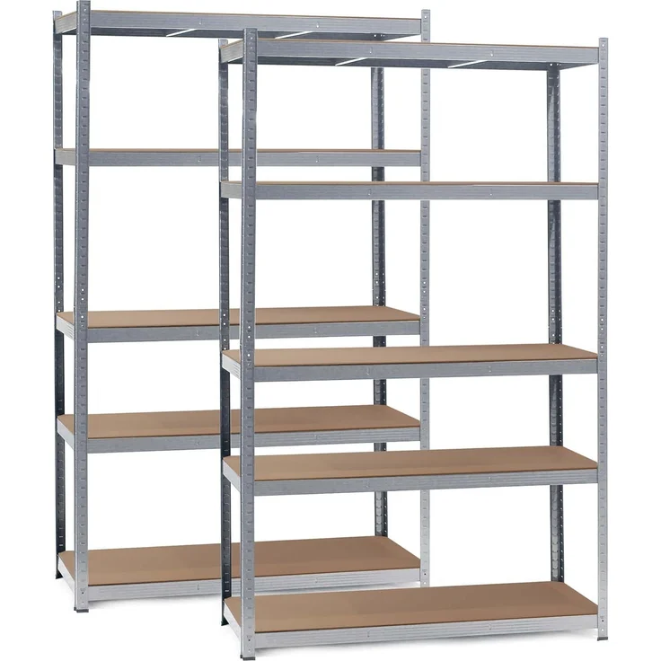 Wiltec Set 2X Schwerlastregal 120 x 60 x 200 cm, 200kg/Ablage, Steckregal verzinkt aus Stahl, Lastenregal mit 5 Ablagen, Werkstattregal – Bild 1
