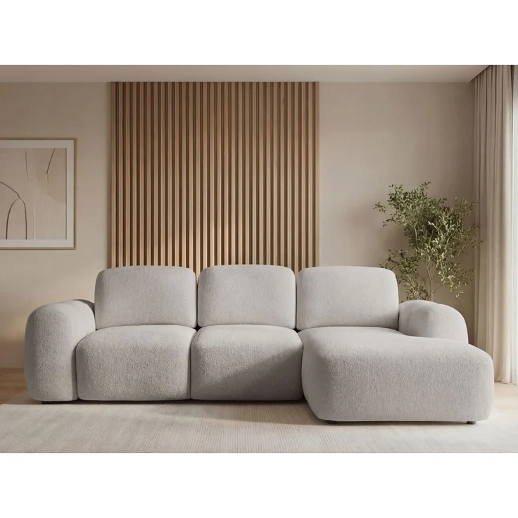GRAINGOLD Ecksofa Avelin, Eckcouch für Wohnzimmer, L-Form mit Schlaffunktion und Bettkasten, Bouclé-Stoff, Grau, Rechts – Bild 1