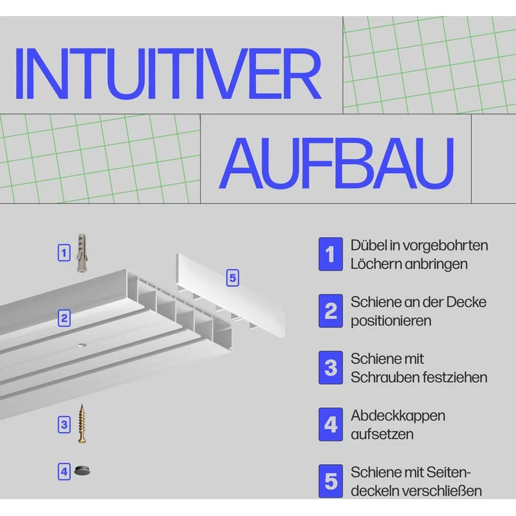 Bestlivings Gardinenschiene ( Weiß ) 240cm (2x120 cm) 3-läufig + 2er Set Rundbogen – Bild 5