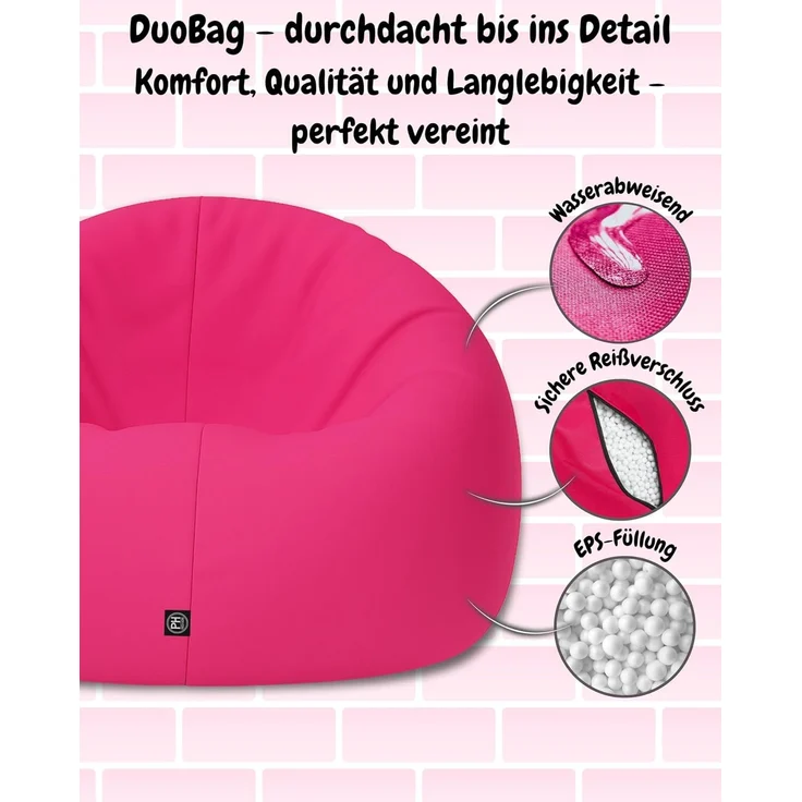 PATCH HOME 2-in-1 Sitzsack Sessel - Gaming Bean Bag mit Reißverschluss - Bereits befüllt, Ergonomisch & Robust für Kinder & Erwachsene - Indoor & Outdoor, Wetterfest (Magenta, 155cm) – Bild 4