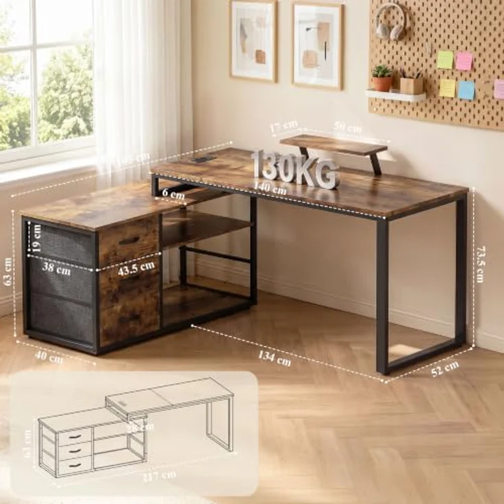 JUMMICO Schreibtisch Infinizon Series, 140 x 52 x 73,5(H) cm, Walnuss-Optik – Bild 2