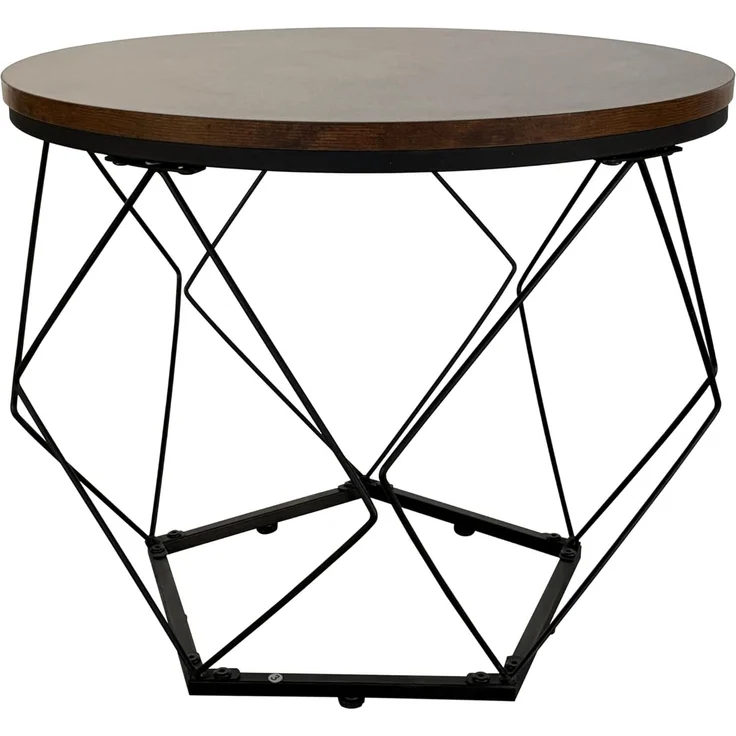 Home Collective Couchtisch Set, Wohnzimmertisch, Rund Tisch, mit modernem Metallgestell (Satz von 2), 50x44 & 40x37 cm, Braun Holzoptik – Bild 4